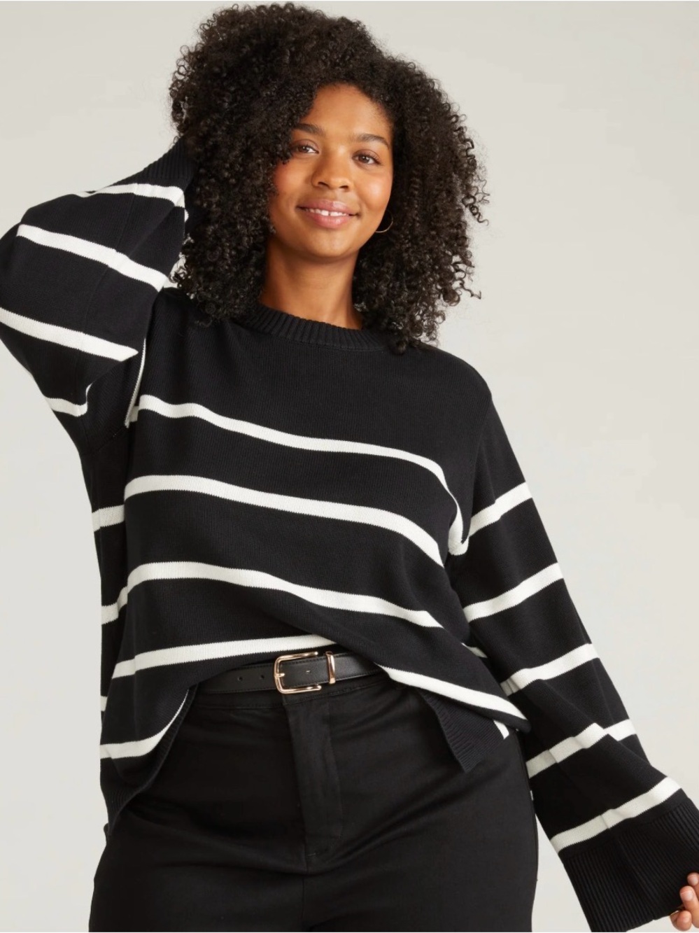 Universal Standard Bardot Wide Sleeve Cotton Sweater plus size 14-16 Preppy